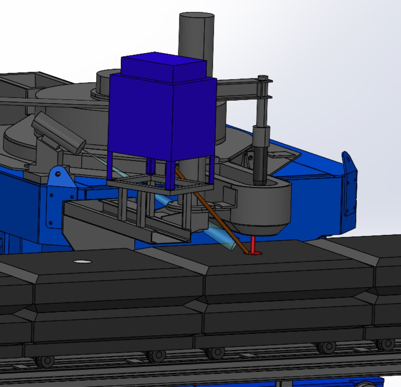 OPTICAL camera view of the CAP pour: the vision system frames the metal stream to control the pour in real time