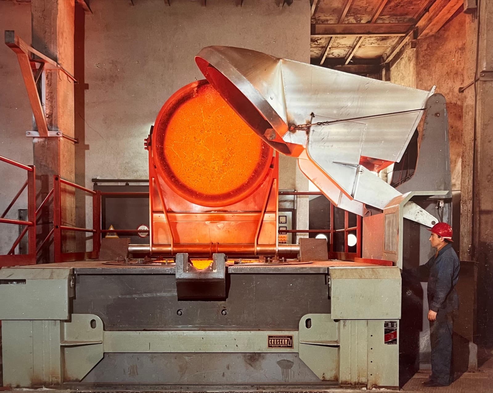 A row of CIME coreless induction melting furnaces in a melt shop