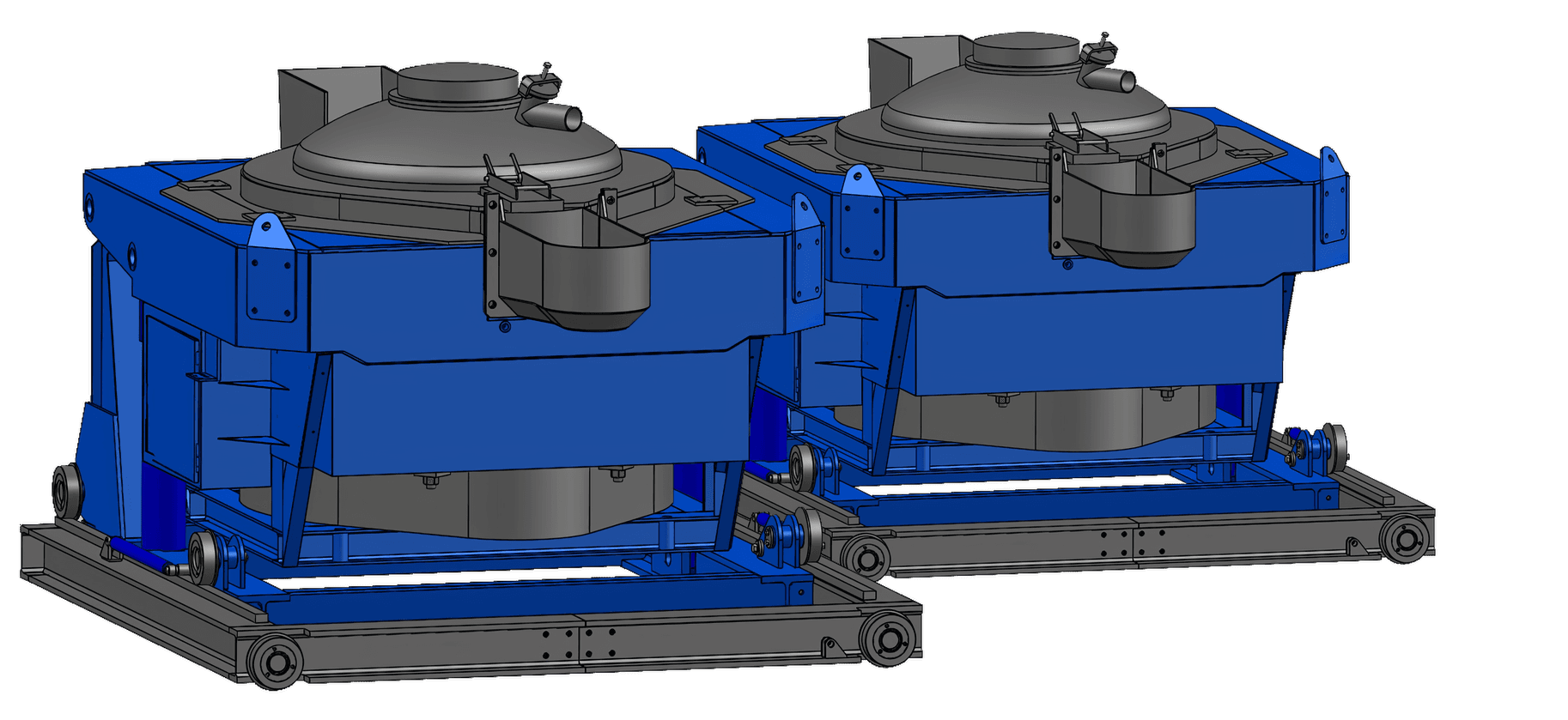 Render of the tandem induction system, two furnace bodies